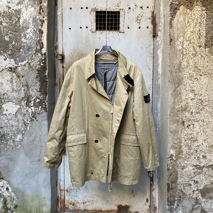 Stone Island AW '03/'04 Raso Gommato Metallic Cover Trench Coat (XL/XXL)