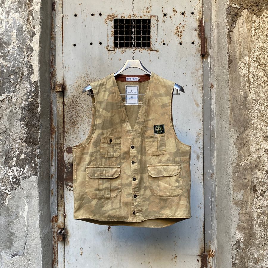 vintage stone island ice camo vest by massimo osti