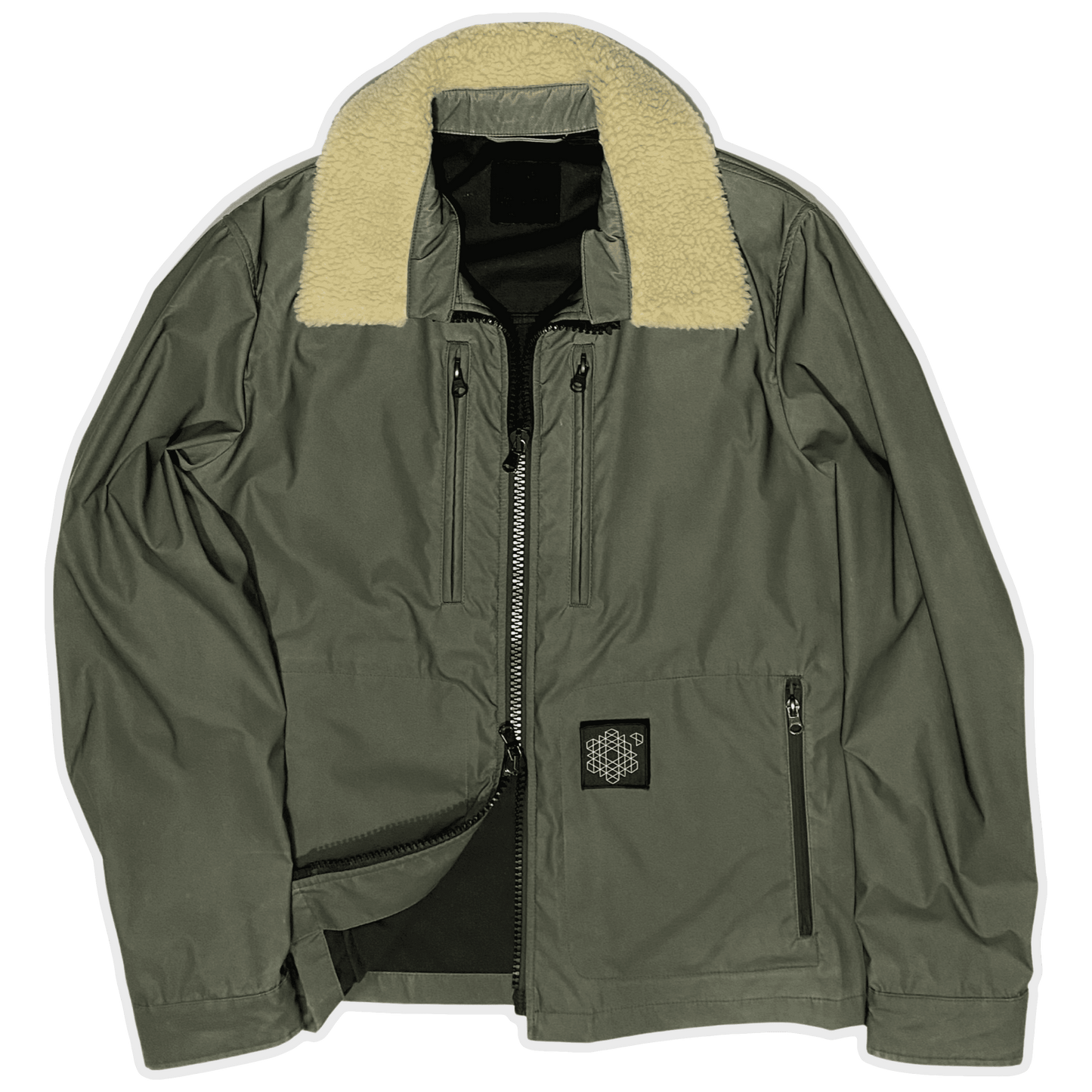 reflective green plurimus overshirt with shearling collar