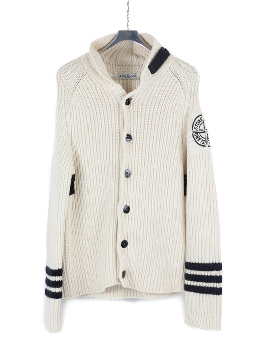 Stone Island AW 2005 Heavy Wool Knit Cardigan Marina stripes