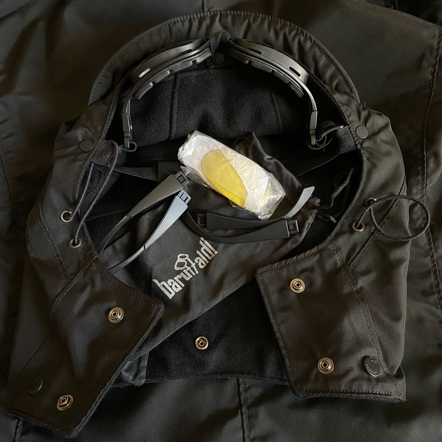 cp company jacket with baruffaldi goggles glasses