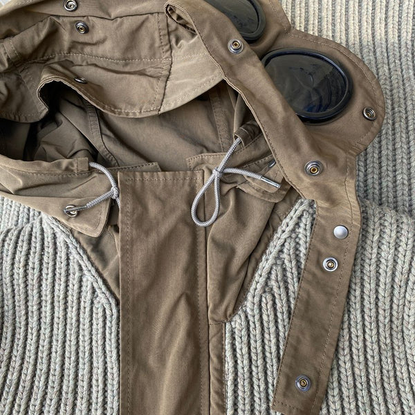 removable goggles on cp company wool jacket