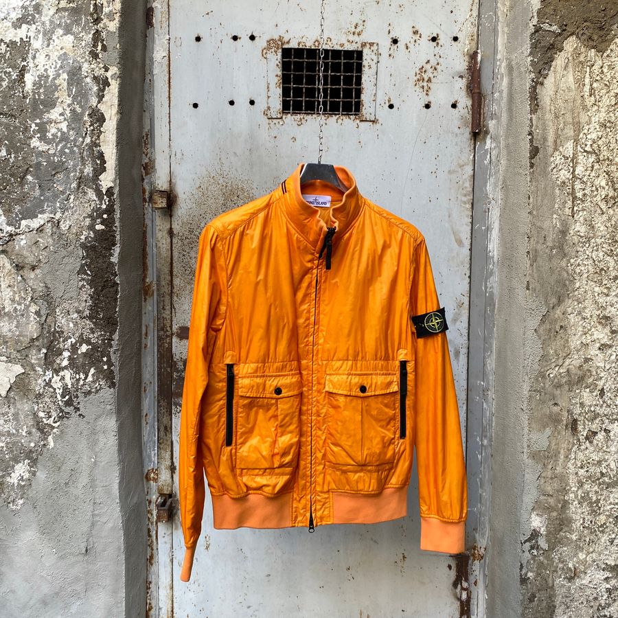 stone island orange tyvek shield bomber jacket