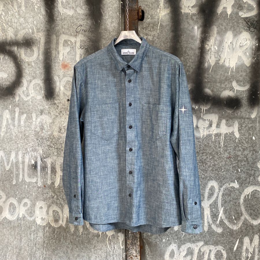 stone island ss 2018 chambray longsleeve button down shirt
