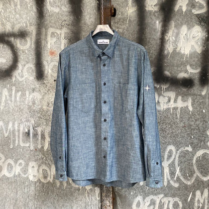 stone island ss 2018 chambray longsleeve button down shirt