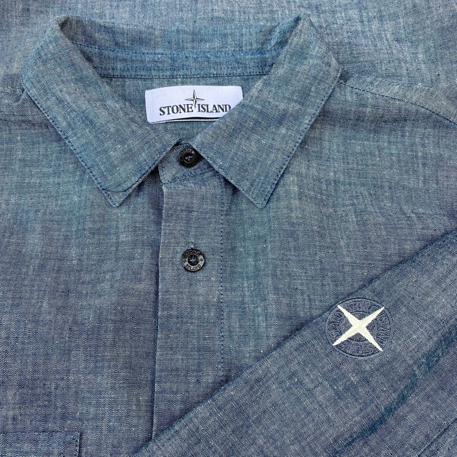 stone island ss 2018 chambray compass logo longsleeve shirt