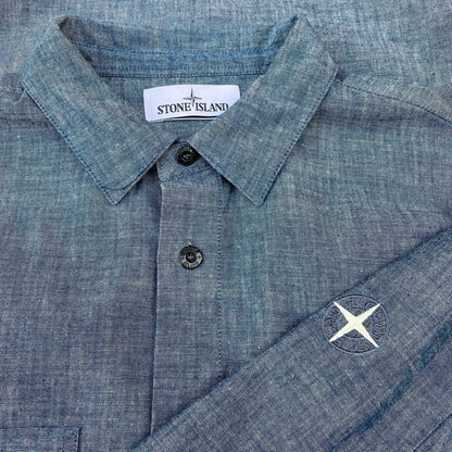 stone island ss 2018 chambray compass logo longsleeve shirt