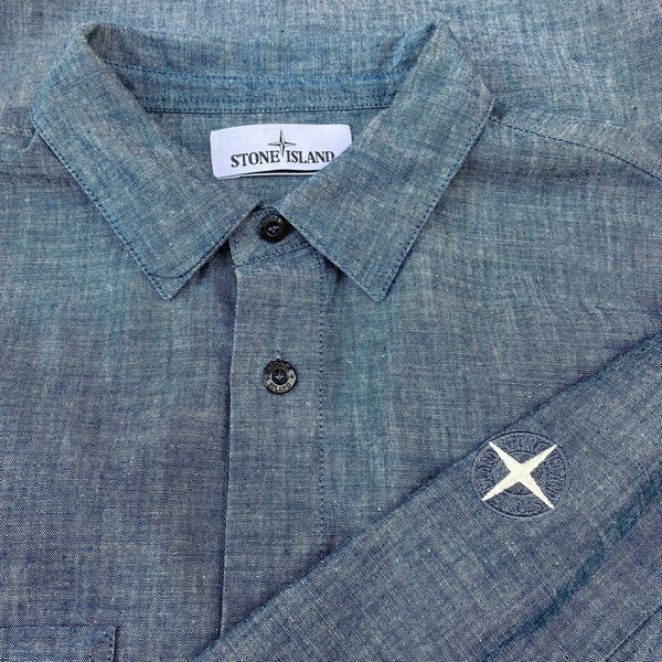 stone island ss 2018 chambray compass logo longsleeve shirt