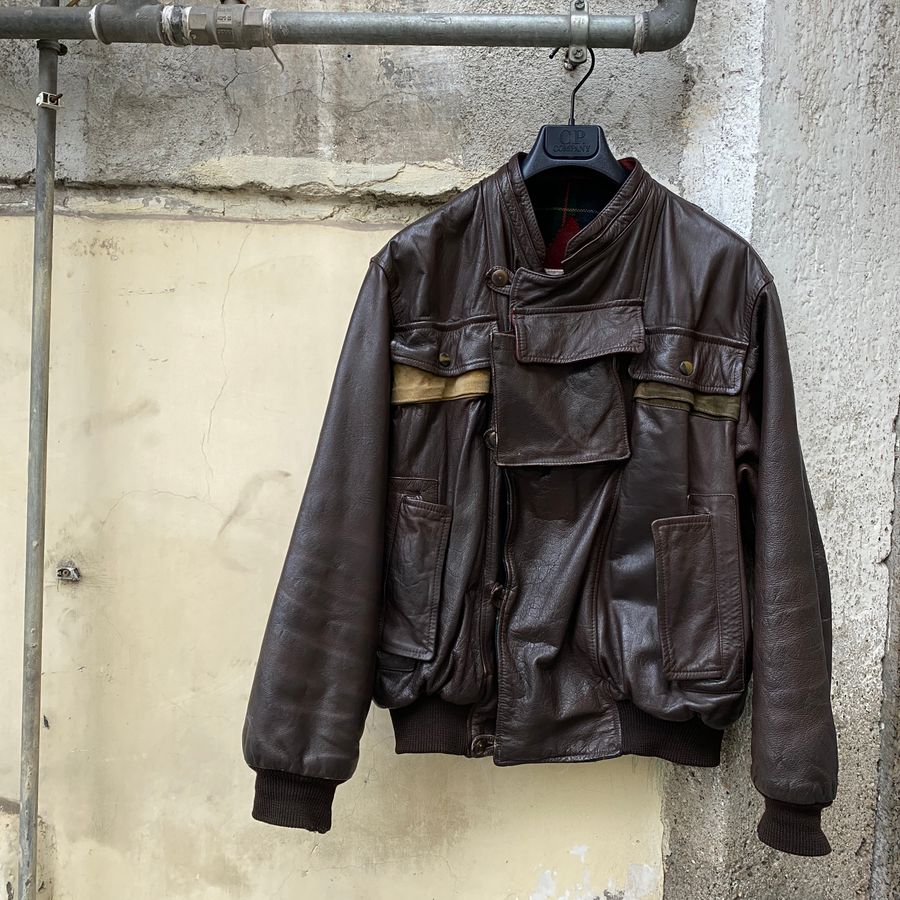 vintage cp company dutch police jacket in leather by massimo osti