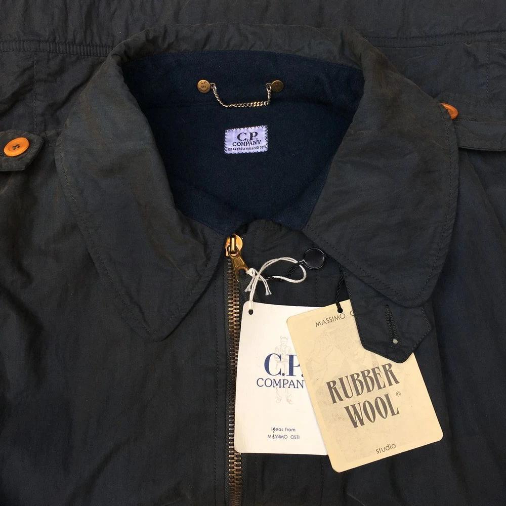 vintage cp company rubber wool jacket with original labels by massimo osti