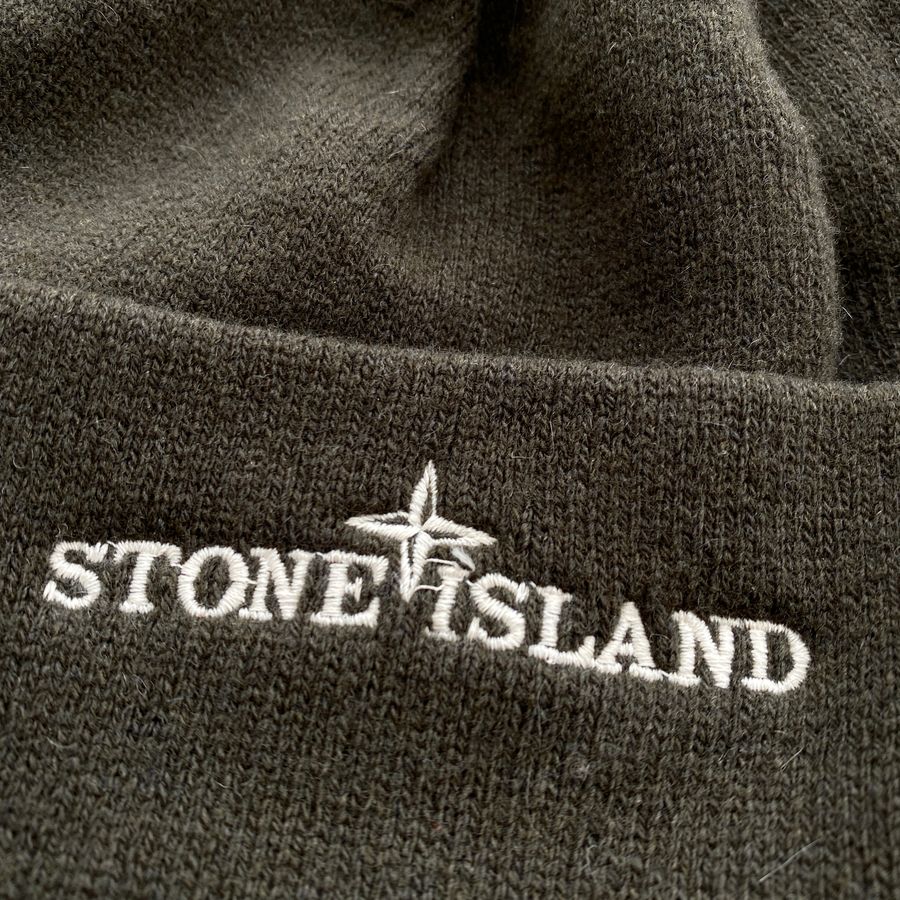 vintage stone island beanie with logo